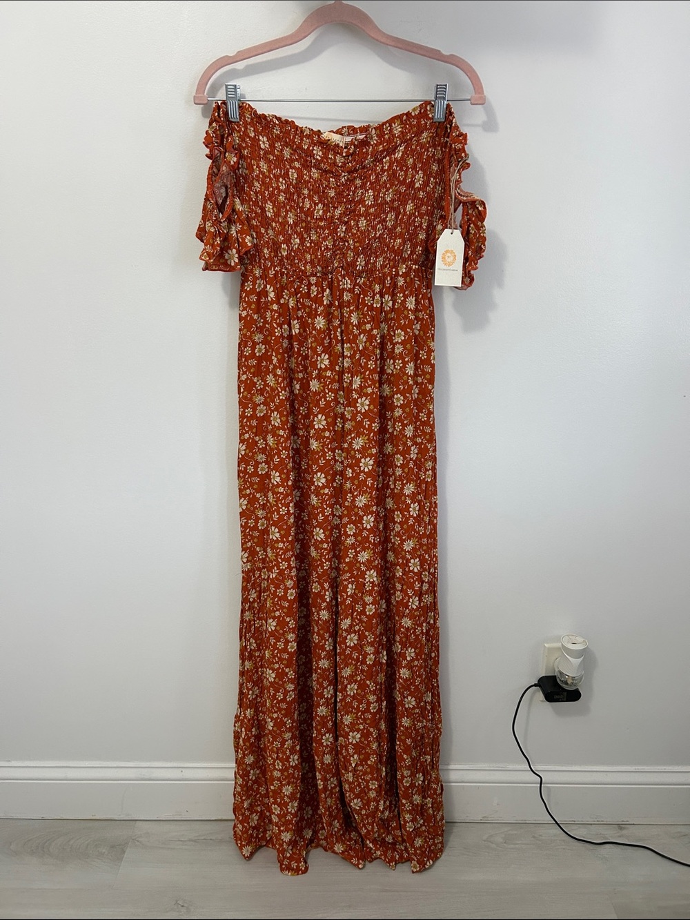 Chrysanthemum Smocked Off Shoulder Wide Leg Jumpsuit